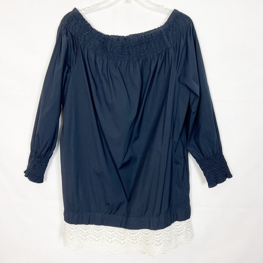 ZARA Off-Shoulder Boho Blue Shift Crochet Hem Dress Size S